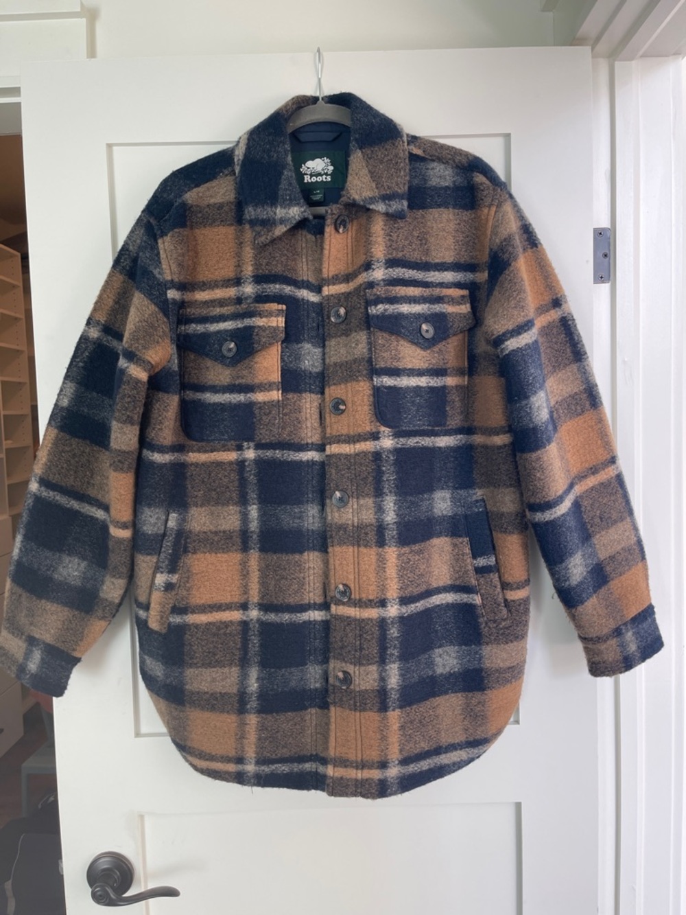 Roots Tan & Navy Plaid Wool Shirt Jacket